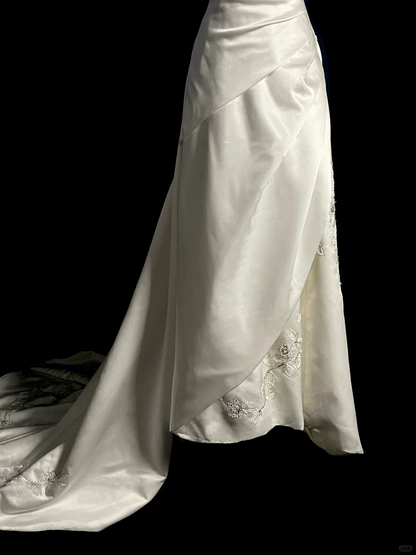 Vintage Wedding Dress A line Strapless White Satin Long Wedding Dresses Retro 1970s Bridal Gowns DP2039