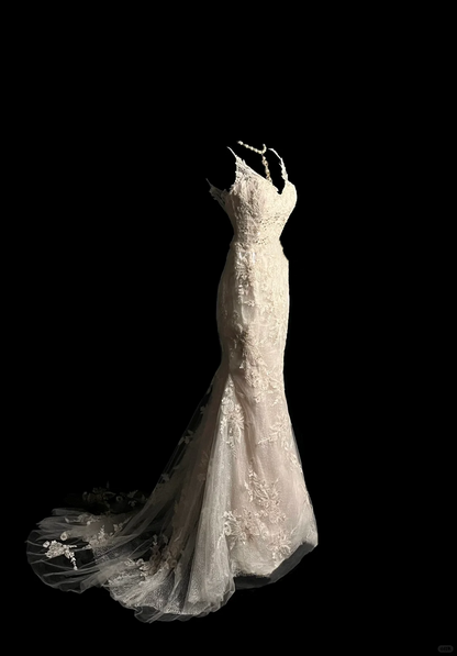 Vintage Wedding Dress Mermaid Spaghetti Straps Lace White Long Boho Wedding Dresses Retro 1970s Bridal Gowns DP2040