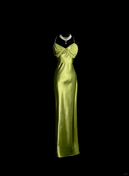 Vintage Sheath Spaghetti Straps Green Long Evening Party Gowns Formal Dresses Prom Dresses DP2040