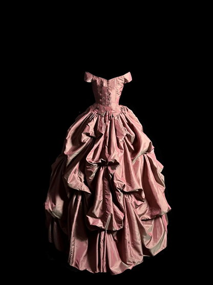 Modest Ball Gown Off The Shoulder Pink Taffeta Long Prom Dress Party Dress Graduation Dresses Sweet 16 Dress DP2041