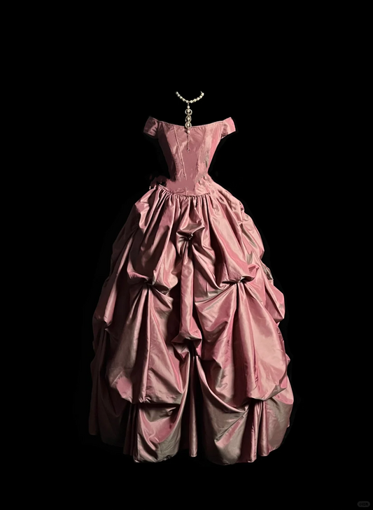 Modest Ball Gown Off The Shoulder Pink Taffeta Long Prom Dress Party Dress Graduation Dresses Sweet 16 Dress DP2041