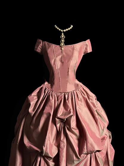 Modest Ball Gown Off The Shoulder Pink Taffeta Long Prom Dress Party Dress Graduation Dresses Sweet 16 Dress DP2041