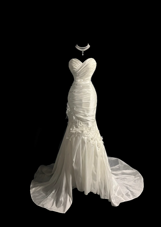 Retro Wedding Dress Mermaid Sweetheart White Satin Long Wedding Dresses Retro 1970s Bridal Gowns DP2045