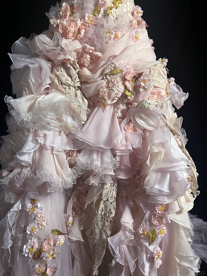 Modest Ball Gown Strapless Pink Chiffon Floral Long Prom Dress Party Dress Graduation Dresses Sweet 16 Dress DP2046