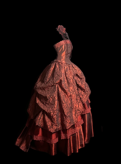 Modest Ball Gown Strapless Burgundy Floral Long Prom Dress Party Dress Graduation Dresses Sweet 16 Dress DP2049