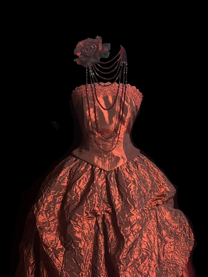 Modest Ball Gown Strapless Burgundy Floral Long Prom Dress Party Dress Graduation Dresses Sweet 16 Dress DP2049