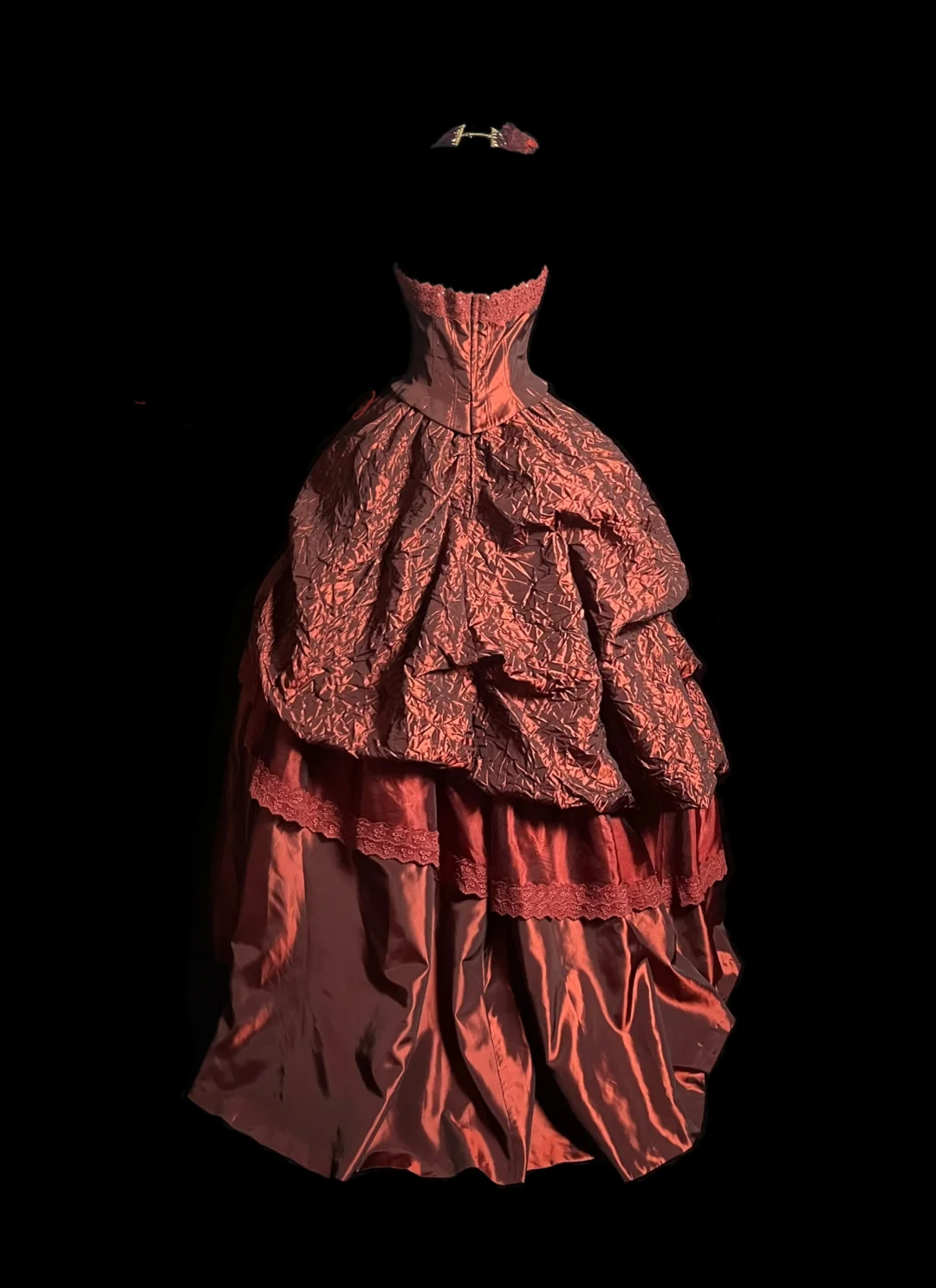 Modest Ball Gown Strapless Burgundy Floral Long Prom Dress Party Dress Graduation Dresses Sweet 16 Dress DP2049