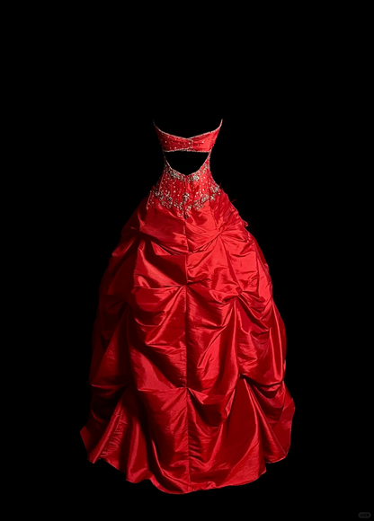 Vintage Ball Gown Sweetheart Red Ruffles Beaded Long Prom Dress Party Dress Graduation Dresses Sweet 16 Dress DP2051