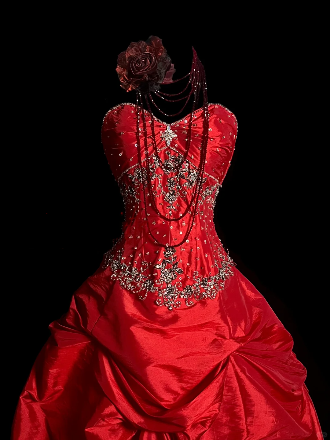 Vintage Ball Gown Sweetheart Red Ruffles Beaded Long Prom Dress Party Dress Graduation Dresses Sweet 16 Dress DP2051