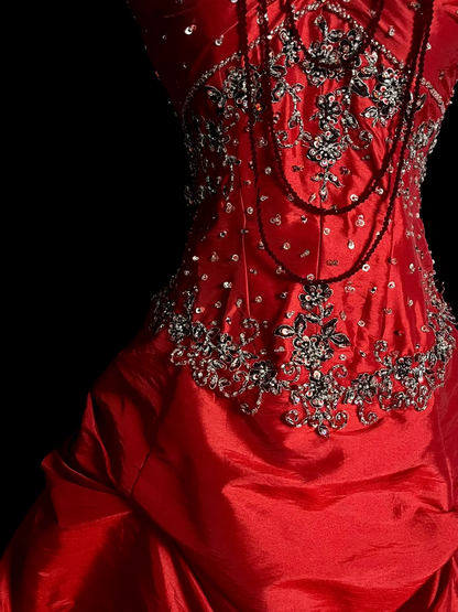 Vintage Ball Gown Sweetheart Red Ruffles Beaded Long Prom Dress Party Dress Graduation Dresses Sweet 16 Dress DP2051