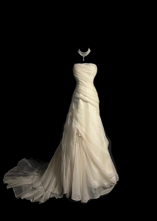 Retro Wedding Dress Mermaid Strapless Ivory Chiffon Long Wedding Dresses Retro 1970s Bridal Gowns DP2053