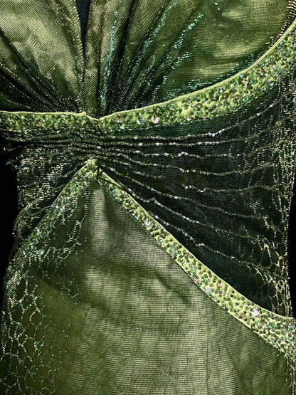 Vintage Mermaid Spaghetti Straps Green Backless Sequin Long Prom Dress Party Dress Graduation Dresses DP2054