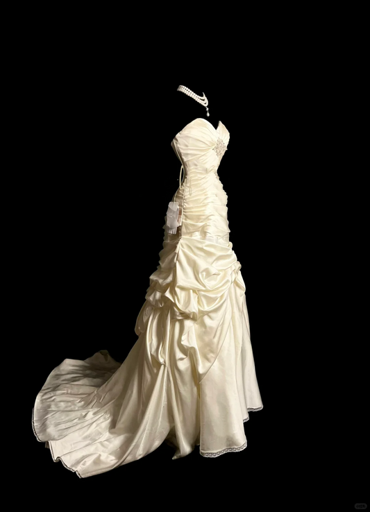 Vintage Wedding Dress Mermaid Sweetheart Ivory Long Wedding Dresses Retro 1970s Bridal Gowns DP2055