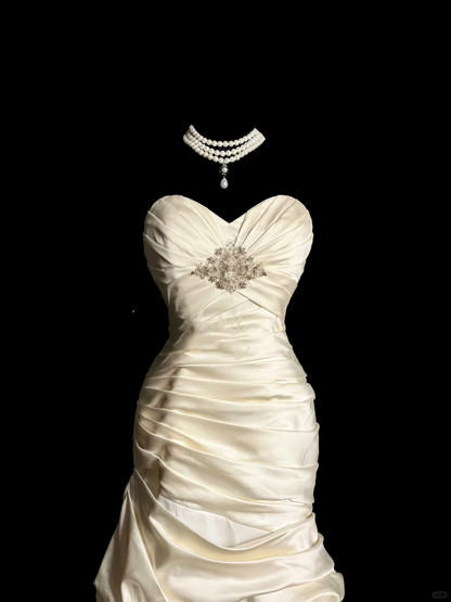 Vintage Wedding Dress Mermaid Sweetheart Ivory Long Wedding Dresses Retro 1970s Bridal Gowns DP2055