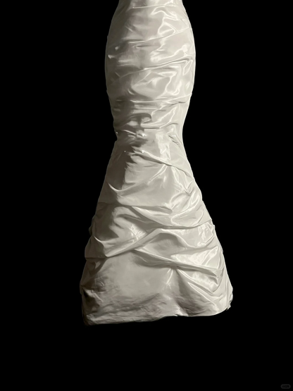 Vintage Wedding Dress Mermaid Strapless Ivory Taffeta Long Wedding Dresses Retro 1970s Bridal Gowns DP2056