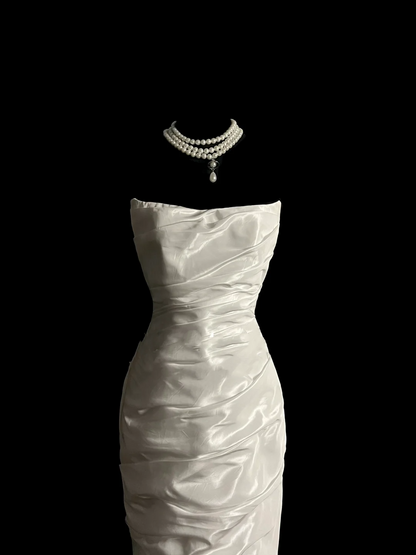 Vintage Wedding Dress Mermaid Strapless Ivory Taffeta Long Wedding Dresses Retro 1970s Bridal Gowns DP2056