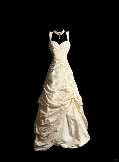 Vintage Wedding Dress Ball Gown Sweetheart Ivory Taffeta Long Wedding Dresses Retro 1970s Bridal Gowns DP2057