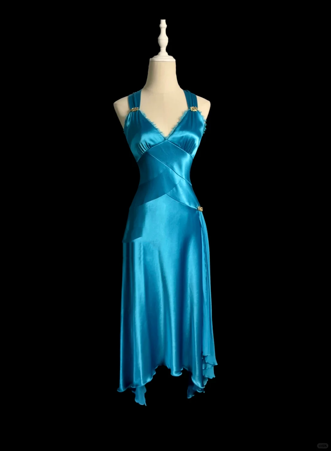 Vintage A line Straps Blue Satin Prom Dress Party Dress Graduation Dresses DP2058