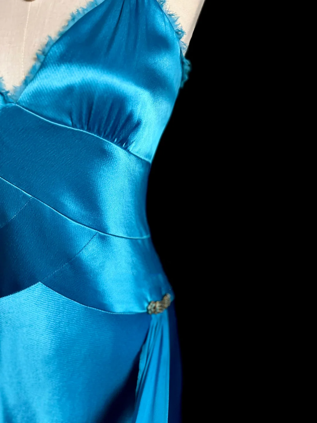 Vintage A line Straps Blue Satin Prom Dress Party Dress Graduation Dresses DP2058