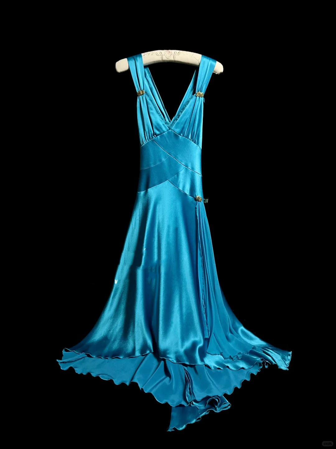 Vintage A line Straps Blue Satin Prom Dress Party Dress Graduation Dresses DP2058