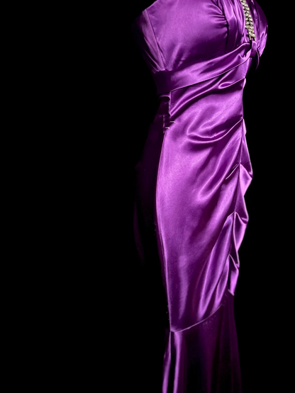 Vintage Mermaid Halter Satin Grape Satin Pleated Long Prom Dress Party Dress Graduation Dresses DP2059