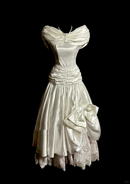 Vintage Wedding Dress Ball Gown Off The Shoulder Ivory Wedding Dresses Retro 1970s Bridal Gowns DP2062