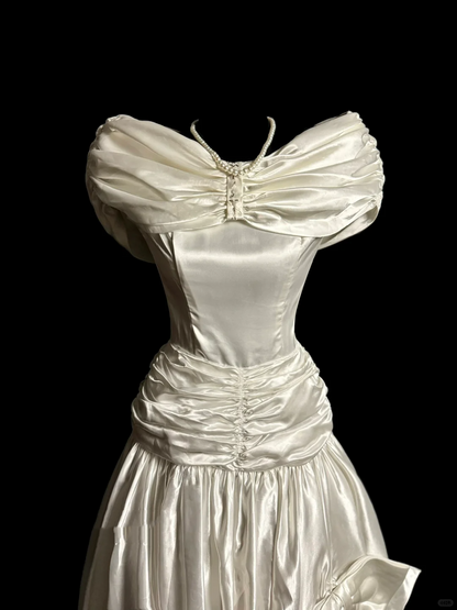 Vintage Wedding Dress Ball Gown Off The Shoulder Ivory Wedding Dresses Retro 1970s Bridal Gowns DP2062