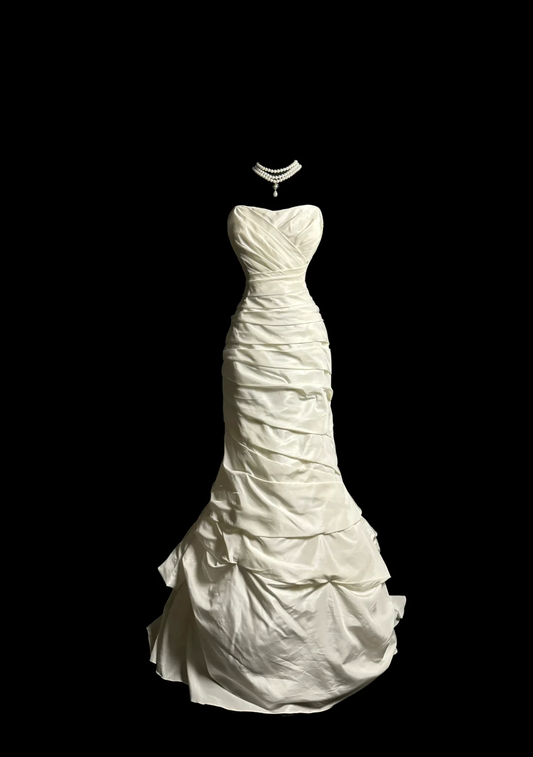 Vintage Wedding Dress Mermaid Sweetheart Ivory Taffeta Long Wedding Dresses Retro 1970s Bridal Gowns DP2065