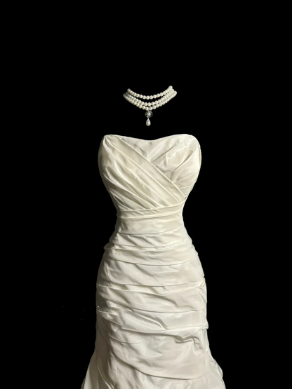 Vintage Wedding Dress Mermaid Sweetheart Ivory Taffeta Long Wedding Dresses Retro 1970s Bridal Gowns DP2065