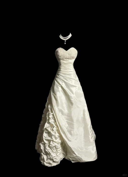 Vintage Wedding Dress Ball Gown Sweetheart Ivory Taffeta Long Wedding Dresses Retro 1970s Bridal Gowns DP2067