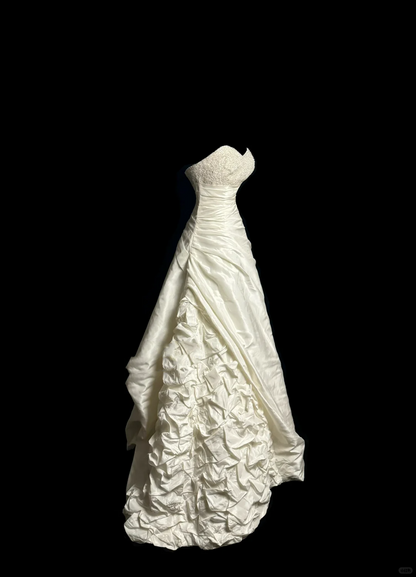 Vintage Wedding Dress Ball Gown Sweetheart Ivory Taffeta Long Wedding Dresses Retro 1970s Bridal Gowns DP2067