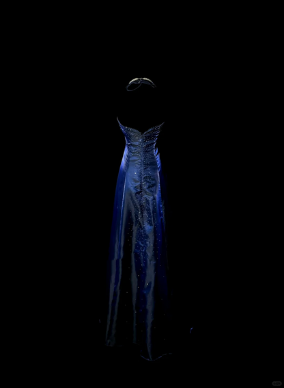 Retro A line Halter Royal Blue Satin Beaded 18th Birthday Dress Prom Dress Birthday Outfits For Women DP2069