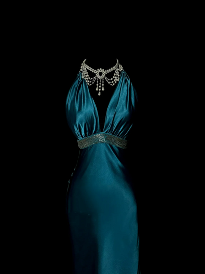 Retro Sheath Halter 20th Birthday Dress Long Backless Prom Dress Birthday Outfits For Women DP2071