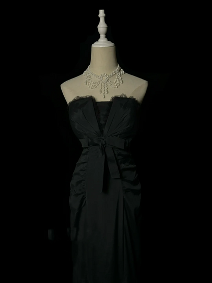 Retro Mermaid Strapless Black 20th Birthday Dress Long Prom Dress Birthday Outfits For Women DP2073