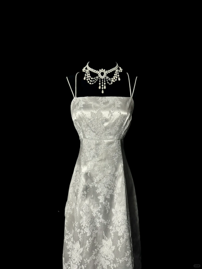 Retro Mermaid Spaghetti Straps Silver 20th Birthday Dress Long Prom Dress Birthday Outfits For Women DP2075