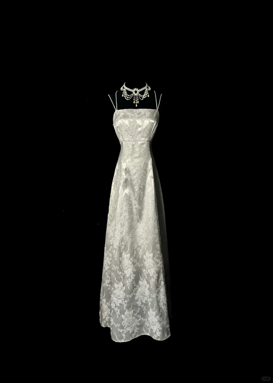 Retro Mermaid Spaghetti Straps Silver 20th Birthday Dress Long Prom Dress Birthday Outfits For Women DP2075