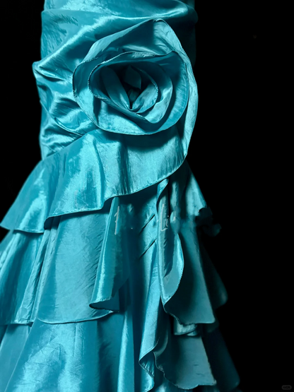 Retro Mermaid Strapless Blue Taffeta Beaded 20th Birthday Dress Long Prom Dress Birthday Outfits For Women DP2076