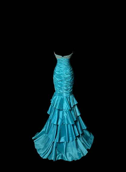 Retro Mermaid Strapless Blue Taffeta Beaded 20th Birthday Dress Long Prom Dress Birthday Outfits For Women DP2076