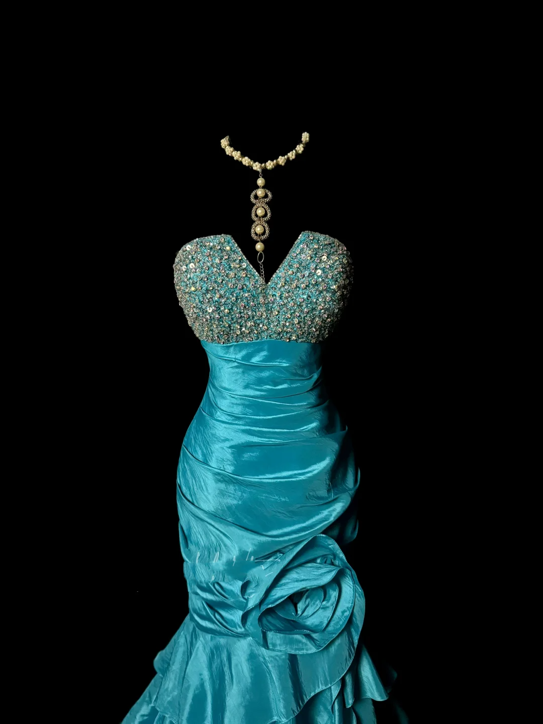 Retro Mermaid Strapless Blue Taffeta Beaded 20th Birthday Dress Long Prom Dress Birthday Outfits For Women DP2076