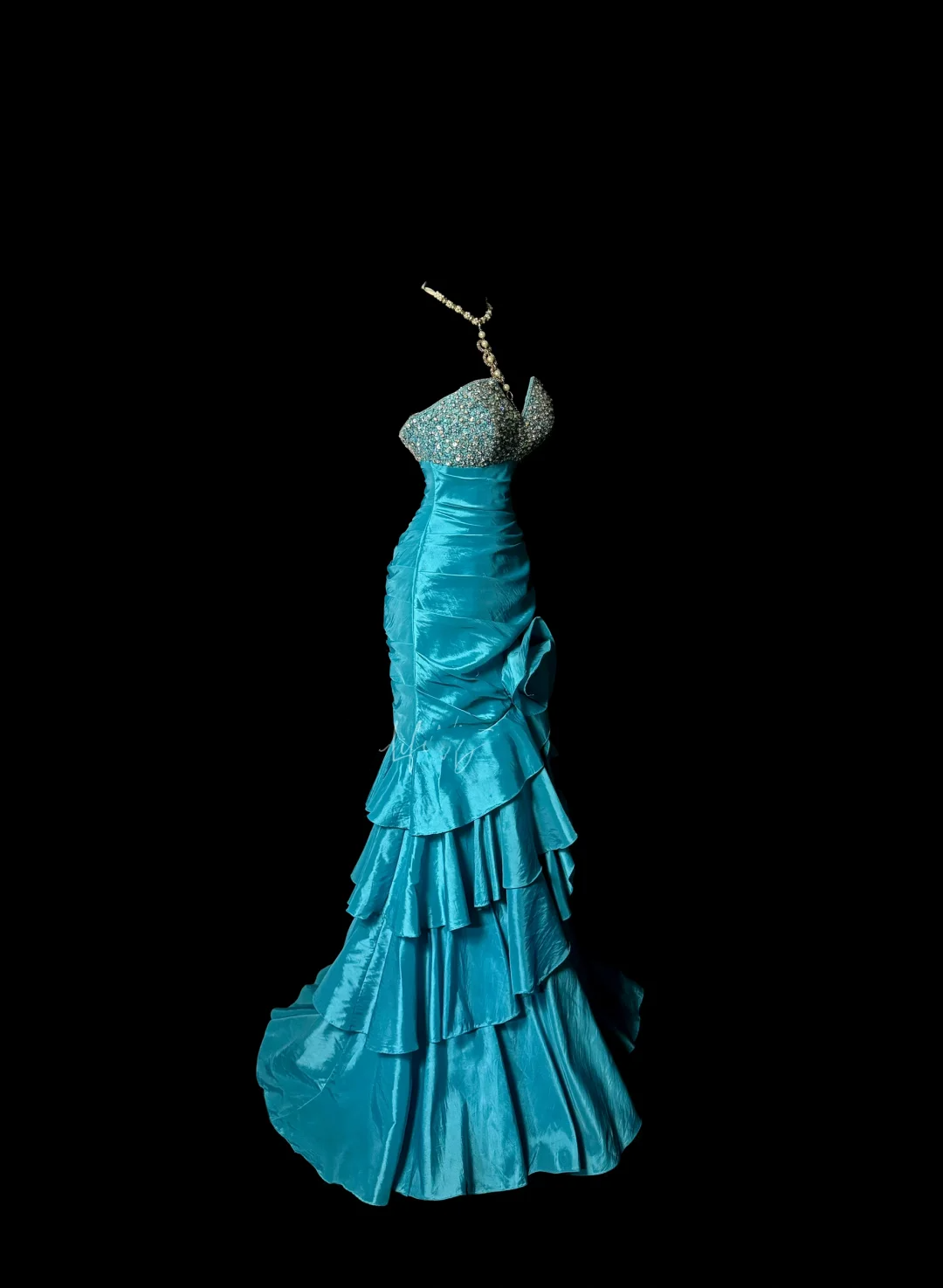 Retro Mermaid Strapless Blue Taffeta Beaded 20th Birthday Dress Long Prom Dress Birthday Outfits For Women DP2076