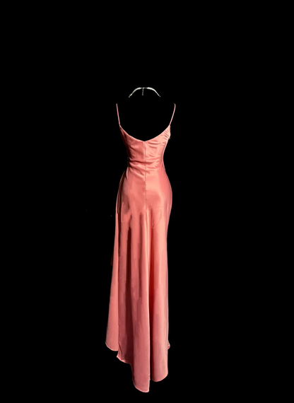 Vintage Mermaid Spaghetti Straps Pink Satin Long Prom Dress Party Dress Graduation Dresses DP2077