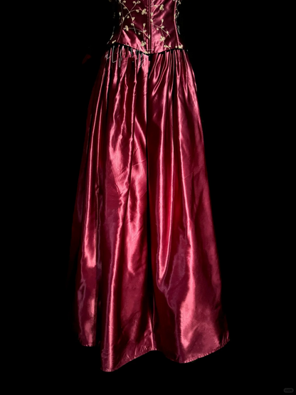 Vintage A line Straps Burgundy Satin Long Prom Dress Party Dress Graduation Dresses DP2078