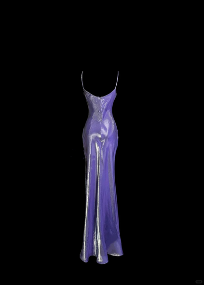 Vintage Mermaid Spaghetti Straps Grape Satin Long Prom Dress Party Dress Graduation Dresses DP2079