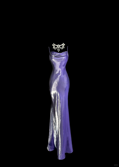 Vintage Mermaid Spaghetti Straps Grape Satin Long Prom Dress Party Dress Graduation Dresses DP2079
