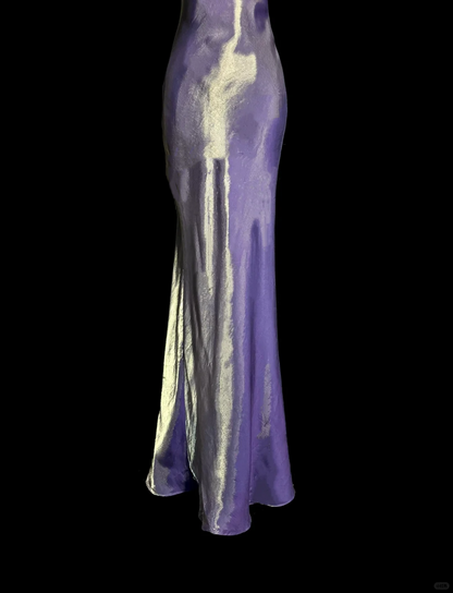 Vintage Mermaid Spaghetti Straps Grape Satin Long Prom Dress Party Dress Graduation Dresses DP2079