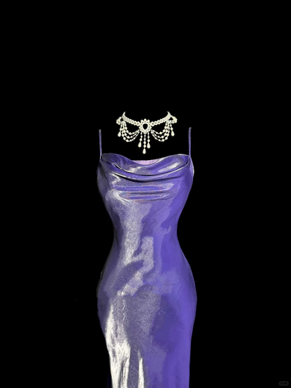 Vintage Mermaid Spaghetti Straps Grape Satin Long Prom Dress Party Dress Graduation Dresses DP2079