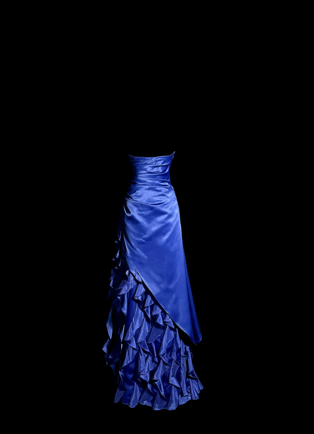 Vintage Ball Gown Strapless Royal Blue Satin Beaded Long Prom Dress Party Dress Graduation Dresses DP2081