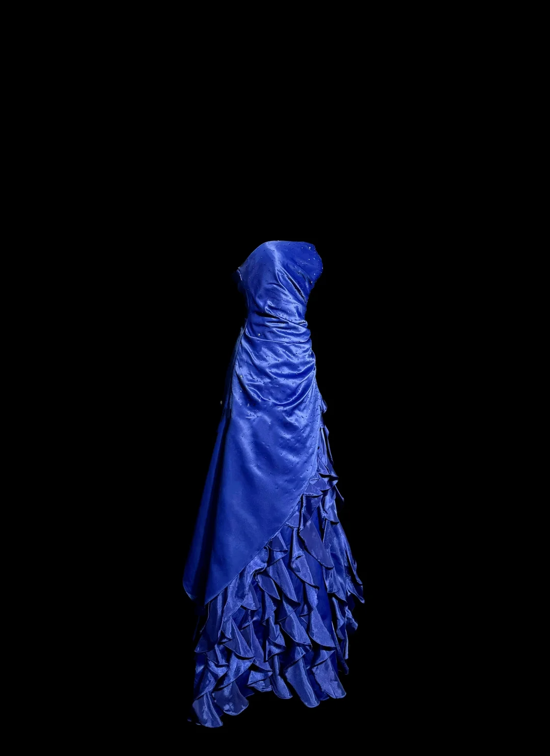 Vintage Ball Gown Strapless Royal Blue Satin Beaded Long Prom Dress Party Dress Graduation Dresses DP2081