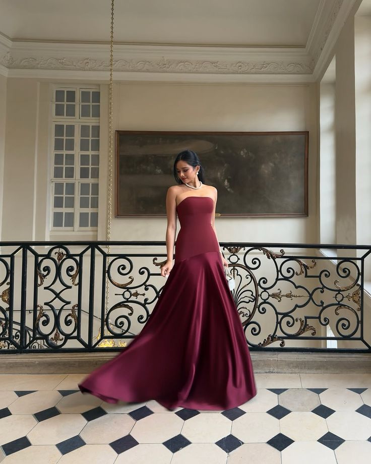 Gorgeous Mermaid Strapless Burgundy Party Prom Dresses Formal Summer Wedding Guest Dresses Wedding Guest Outfits DP2130