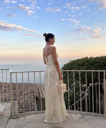 Ivory Tulle Spaghetti Strap Elegant Long Evening Gown Party Dress gh3014